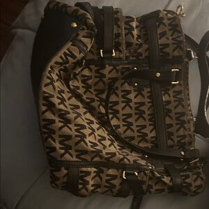 Michael Kors Black and Brown Monogram Shoulder Bag